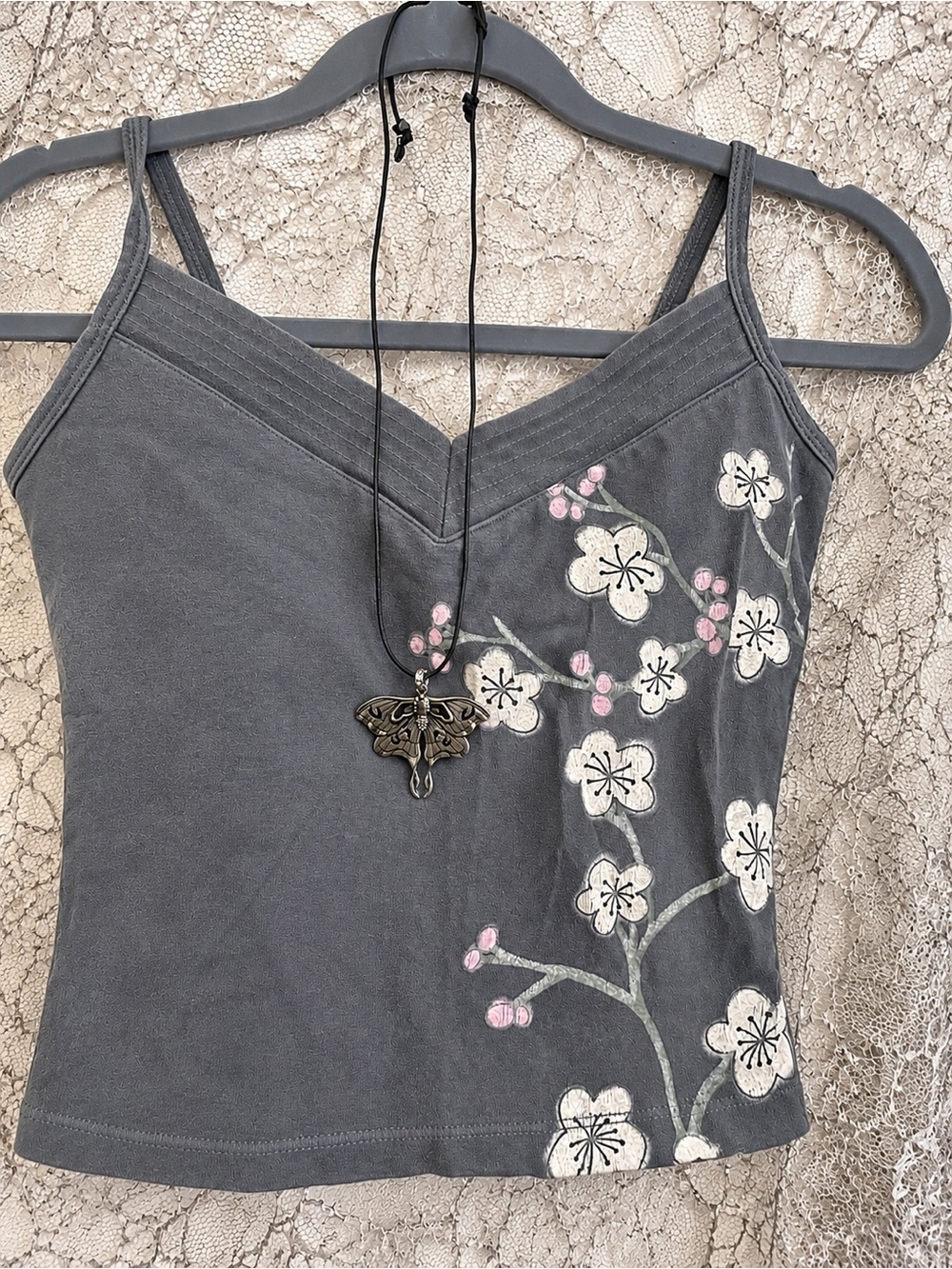 Black Floral Spaghetti-Strap Camisole
